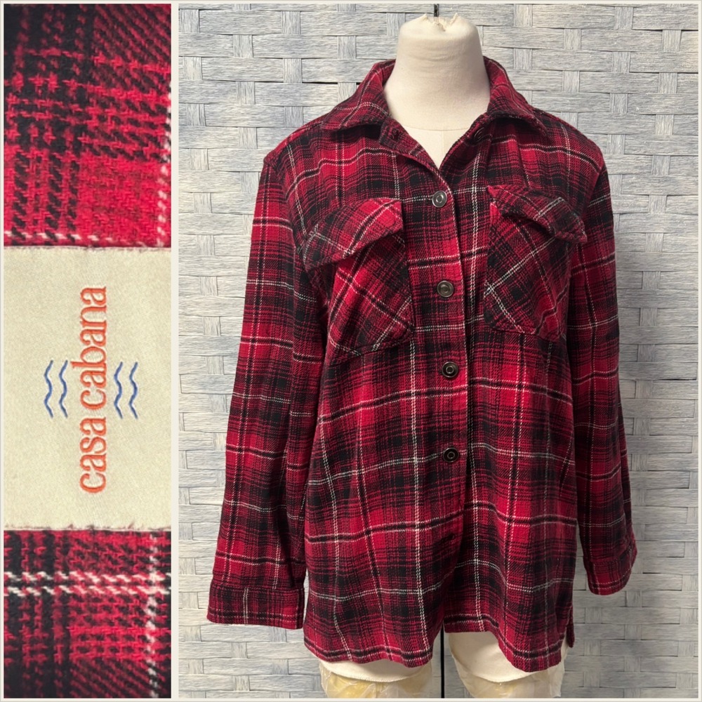 Casa Cabana Red Black Plaid Flannel Button Up Womens S Western Cowboy Winter